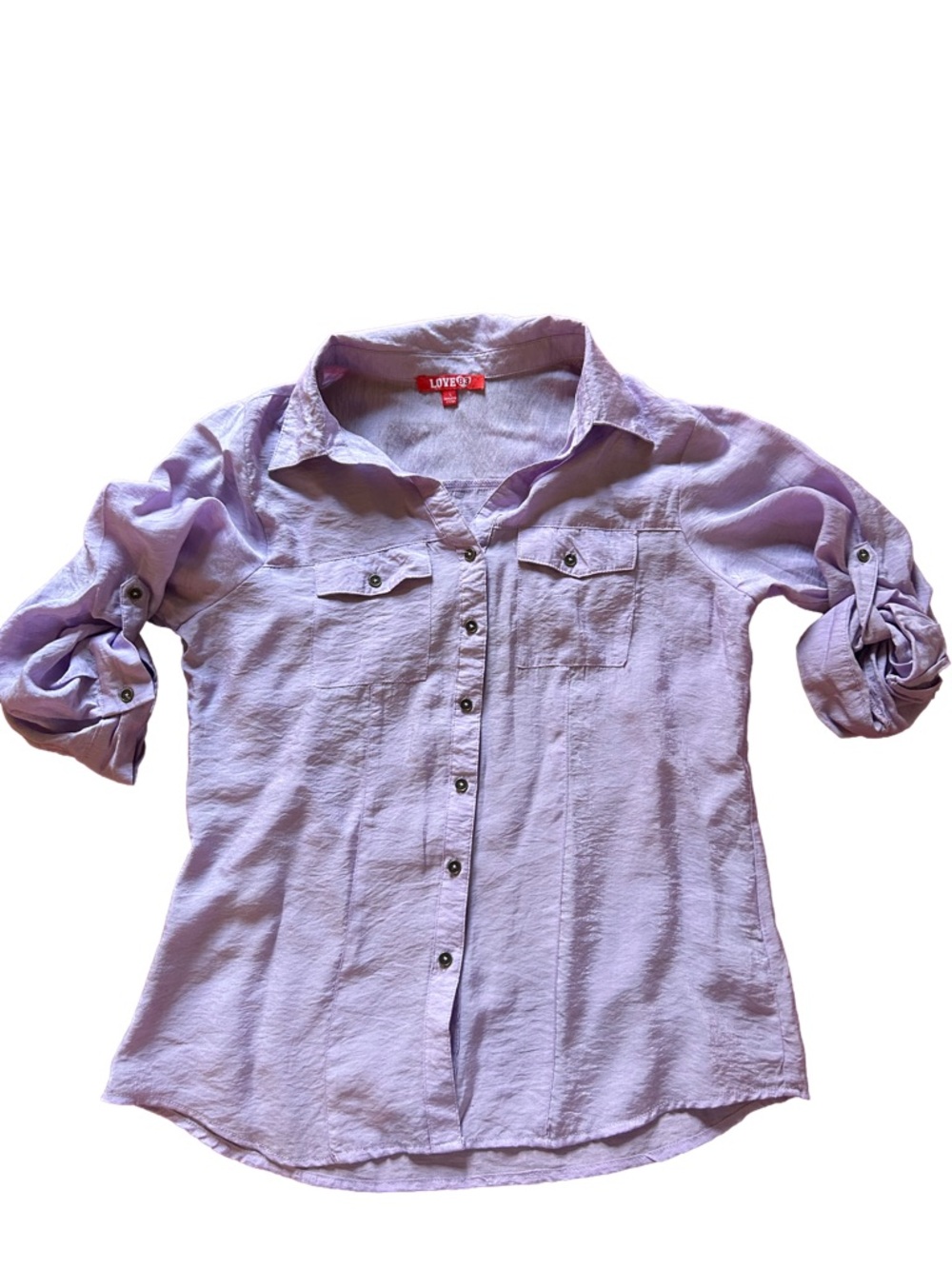 Love Lavender Button-Down Girls' Shirt with Roll-Tab Sleeves